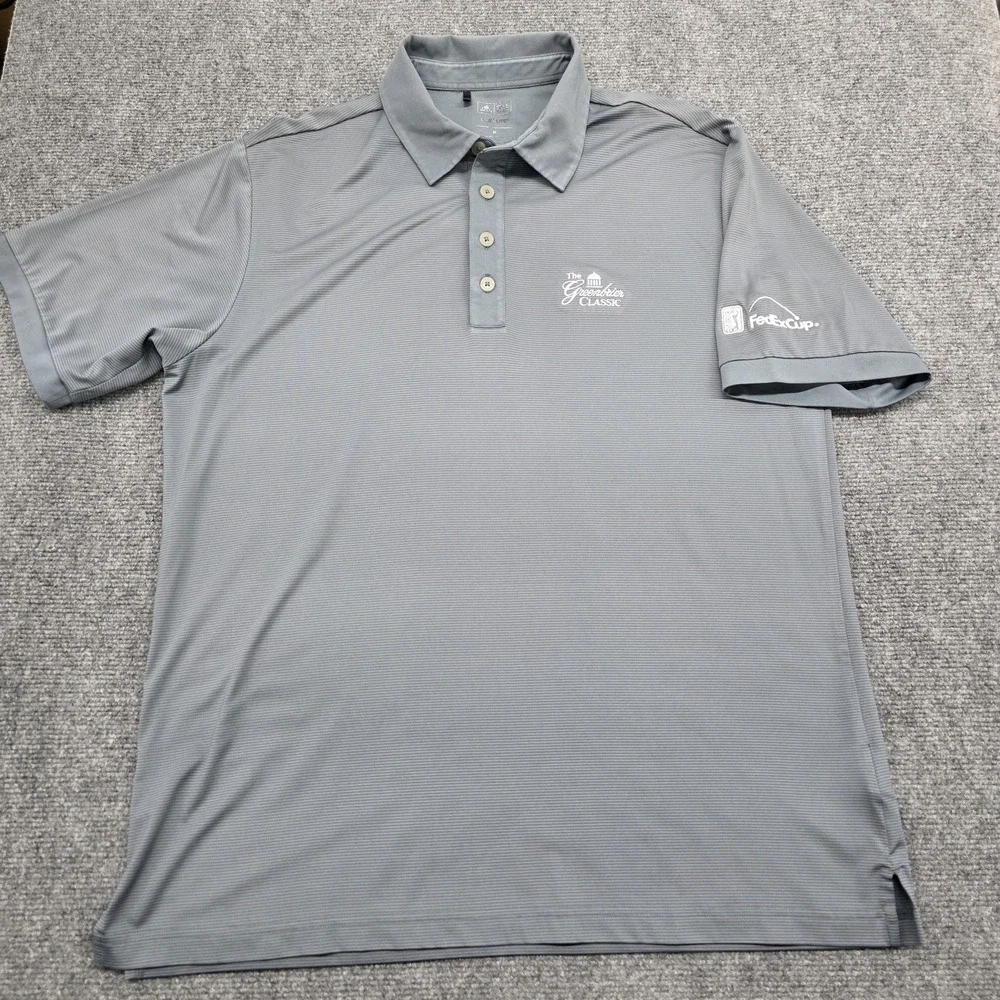 Adidas Polo Shirt Men Medium Gray Striped Greenbrier Classic FedEx Cup Climalite